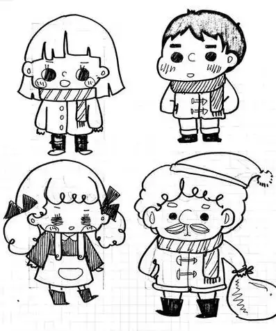 黑白线条卡通简笔画