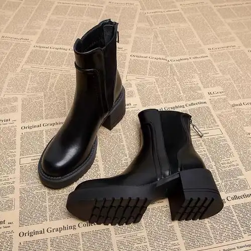 靴子黑色高跟简约时尚潮流百搭休闲舒适柔软保暖防滑耐磨厚底中