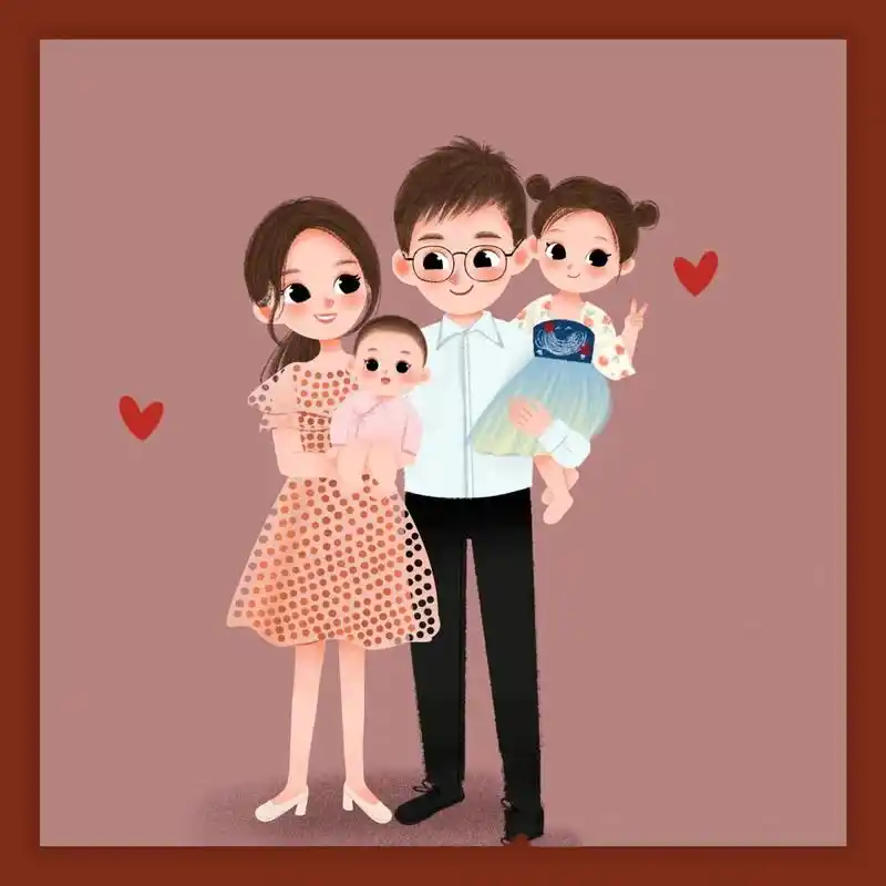 卡通头像# #亲子头像# #手绘头像# #一家四口