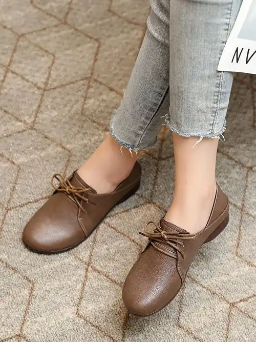 子四季春秋软皮平底单鞋女鞋女软底休闲真皮鞋2022新款大码妈妈鞋