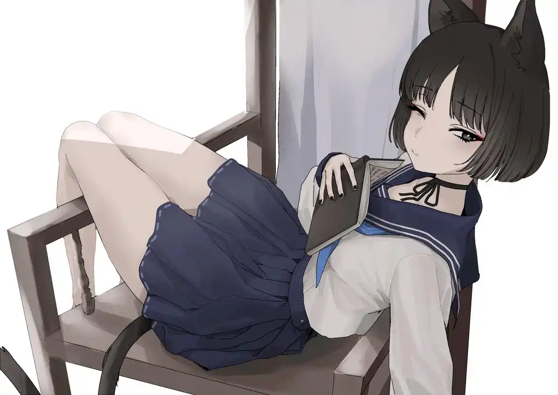 短发水手服猫娘桐生桔梗 画师:raku#二次元美图# #我爱二次元# #碧蓝