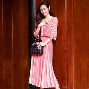 2022夏粉色郭碧婷明星同款生日沙滩气质时尚修身长裙连衣裙小礼服