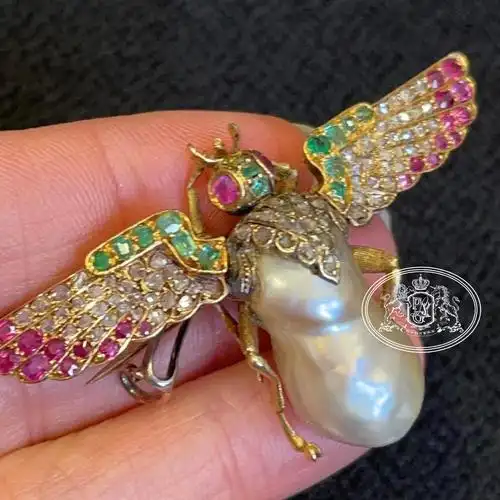 西洋古董珠宝欧洲回流饰品野生珍珠巴洛克无烧胸饰