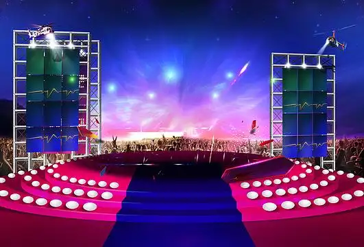 激情狂欢梦幻灯光舞台台阶蓝色背景素材