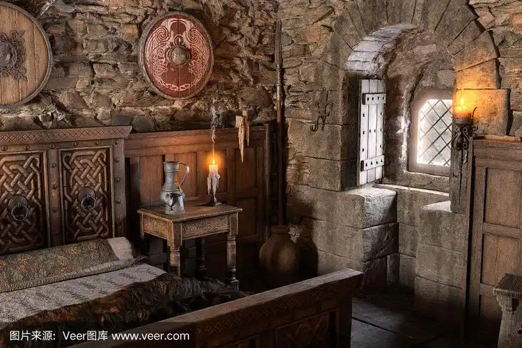 3d插图中世纪卧室