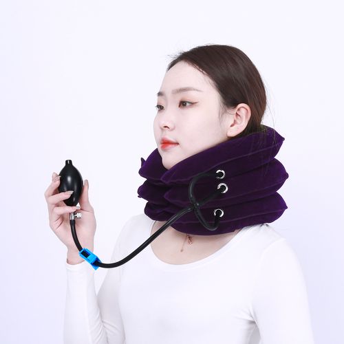 颈椎牵引器家用充气式托颈拉伸器脖子病专用护颈理疗神器 紫色全绒单