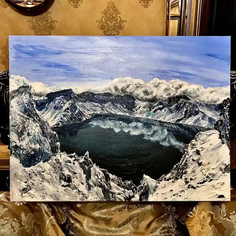 高二美术生的画画日常|13丙烯长白山天池 好久没有发画了 终于完成了