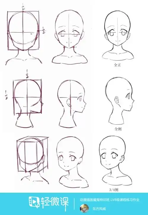作业:零基础怎么学漫画只头部转向的画法与训练 - 东方风城 - 轻微课