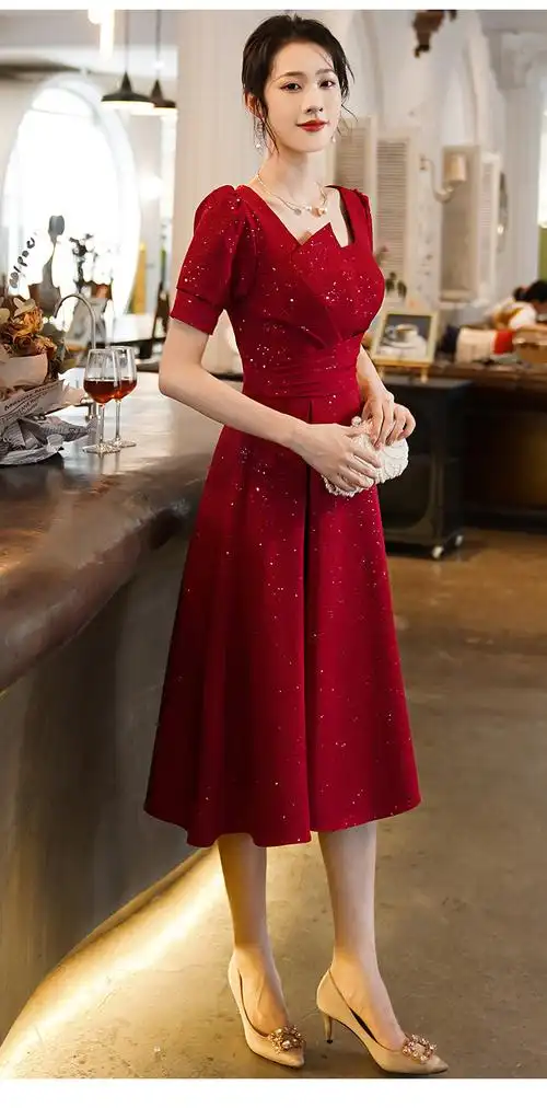 悦诗春沐敬酒服夏季2021新款结婚订婚新娘裙酒红婚礼礼服显瘦宴会装晚