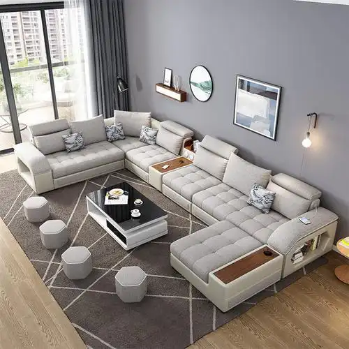 曲尚大小户型轻奢乳胶布艺沙发组合现代简约客厅u型转角科技布沙发