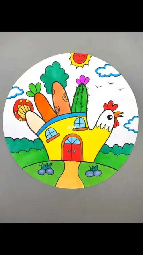 简单好看的大公鸡城堡创意画来咯,你学废了吗#创意儿童画  #创意美术
