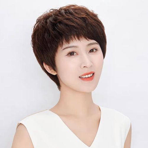 假发真发全真人发女士中老年短发全手织妈妈真头发套自然蓬松卷发