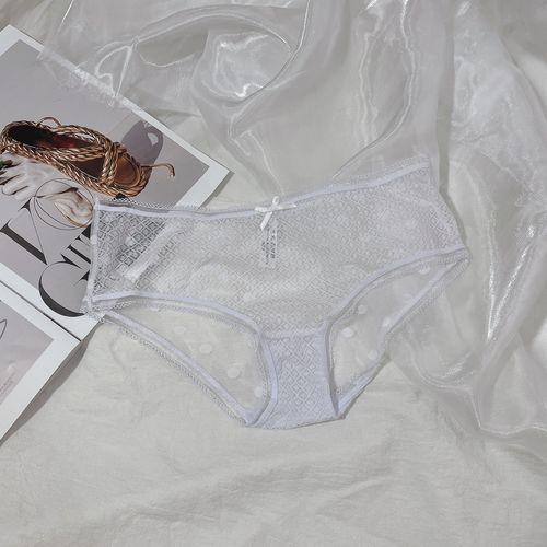 透明新款速干女低腰白色波点内裤透视裤头欧美性感诱惑蕾丝舒适