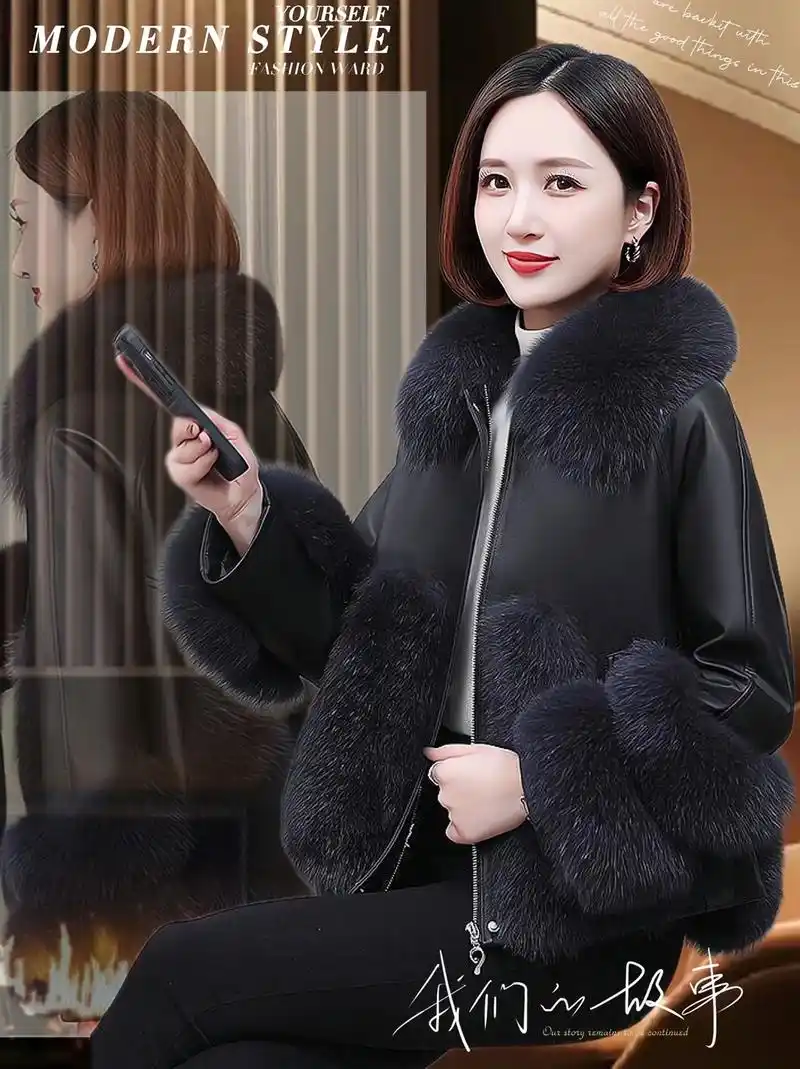 新款高端时尚仿狐狸毛皮草女外套