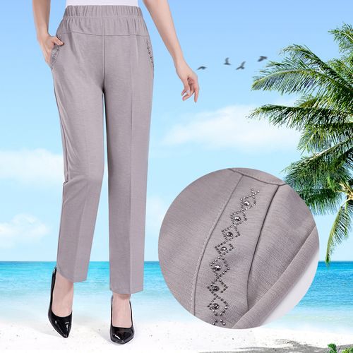 中老年女裤夏季冰丝薄款妈妈休闲裤老年人宽松大码中老年女装