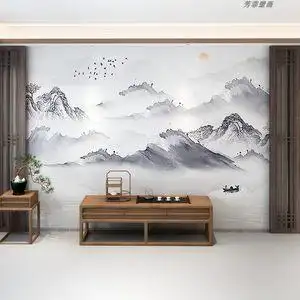 【中式山水风景墙纸壁画图片】中式山水风景墙纸壁画图片大全_q友网