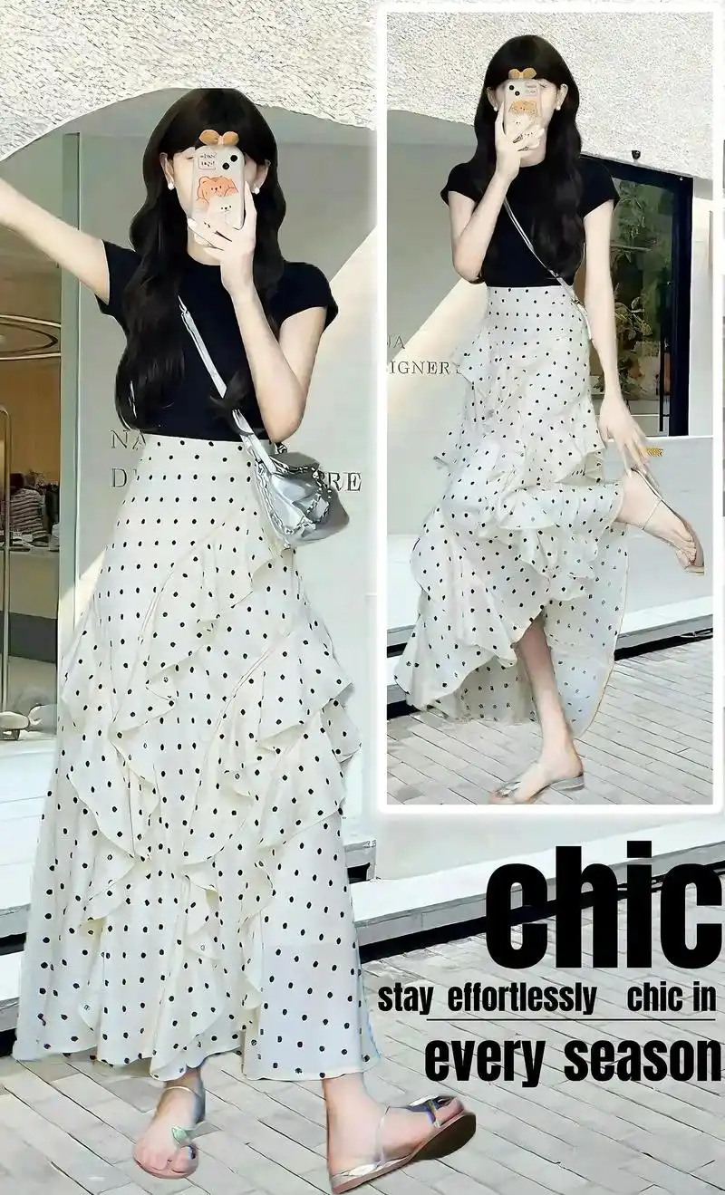 气质波点半身裙套装.高级感满满上身气质又温柔!夏日简约随性 - 抖音