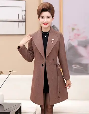 中年妈妈装秋装外套女40-50岁中老年女装秋大码中长款风衣大衣 褐色