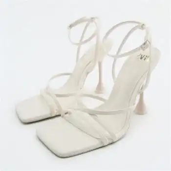 鞋zara2022夏季新款女鞋白色高跟系带凉鞋女细跟一字带凉鞋女 白色 40