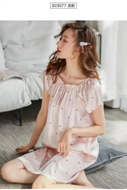 北极绒 睡裙女士睡衣裙子夏季夏天丝绸冰丝薄款可爱日系甜美公主风中