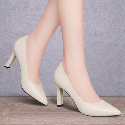白色高跟鞋女鞋细跟夏季2022新款夏职业真皮配旗袍的鞋子裸色单鞋