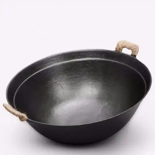 传统老式双耳铸铁锅生铁圆底无涂层原生态家用燃气炒锅送锅刷——元飞