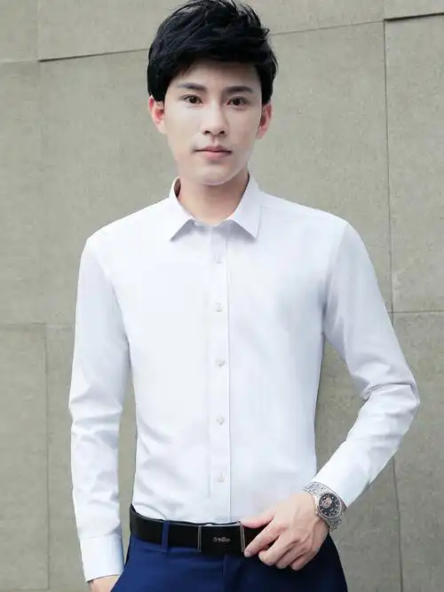 奥优库衬衫男长袖春秋季修身青年纯色商务职业正装寸衫男士白衬衣