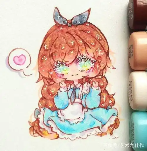 马克笔卡通人物插画,画风可爱的女孩子,萌萌的