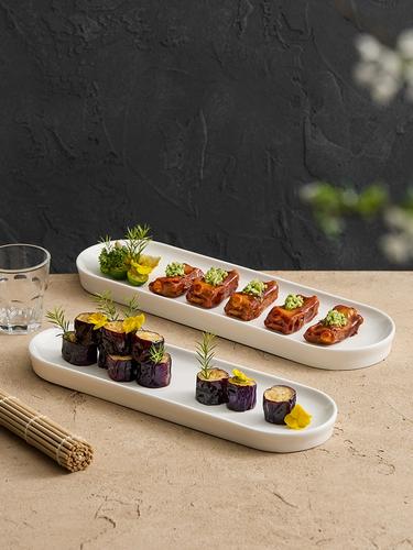 寿司摆盘日式白色意境菜私房中式酒店餐具创意蛋糕点心盘子长条盘
