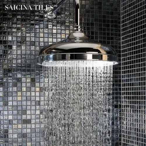 简约北欧风格黑色电光玻璃马赛克瓷砖浴室卫生间地面水池装饰