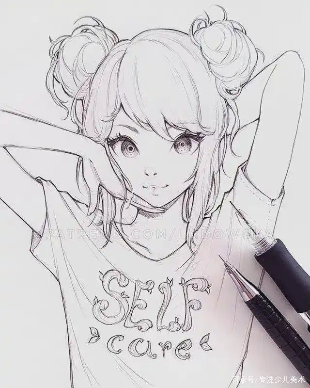 黑白线描动漫人物~美少女头像