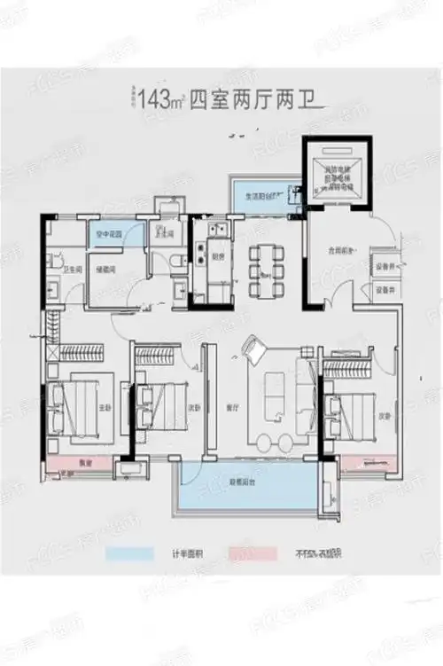 金富湘江悦城4室2厅2卫的户型
