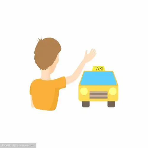 出租车和乘客招手图标卡通风格