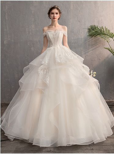 轻婚纱礼服2022新款春夏新娘一字肩齐地大码森系超仙梦幻蓬蓬裙