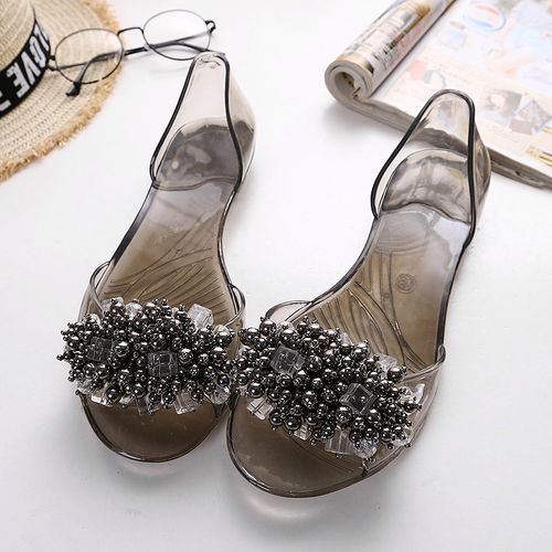 夏季蝴蝶结透明水晶果冻鞋女鱼嘴沙滩塑料凉鞋时装凉鞋