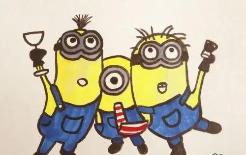 彩色小黄人三兄弟简笔画怎么画,图片,简笔画-学笔画