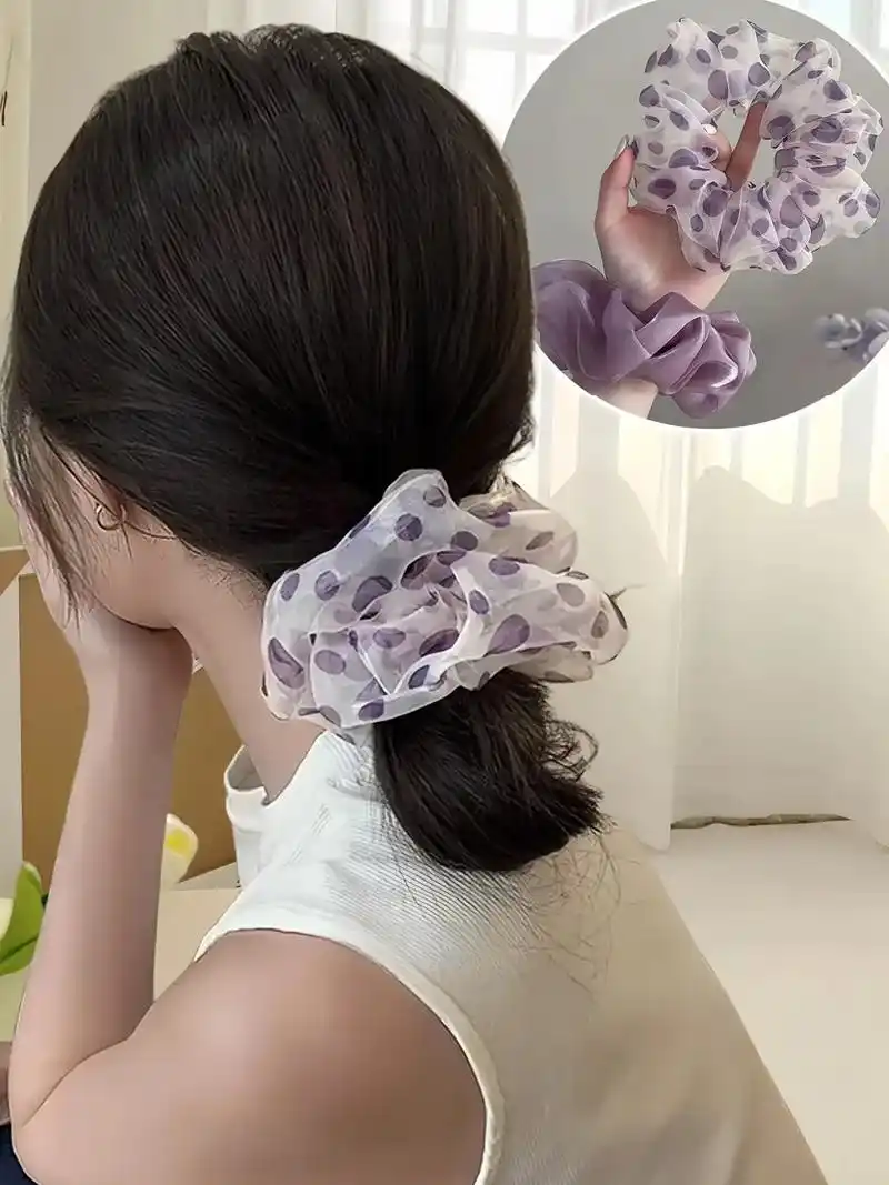 夏季紫色网纱缎面大肠发圈头绳女扎头发绳橡皮筋 - 抖音