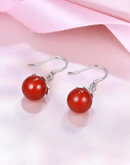 925银红玛瑙耳坠 摇曳