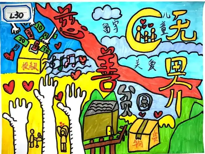 以慈善为主题的儿童绘画优秀作品-图5