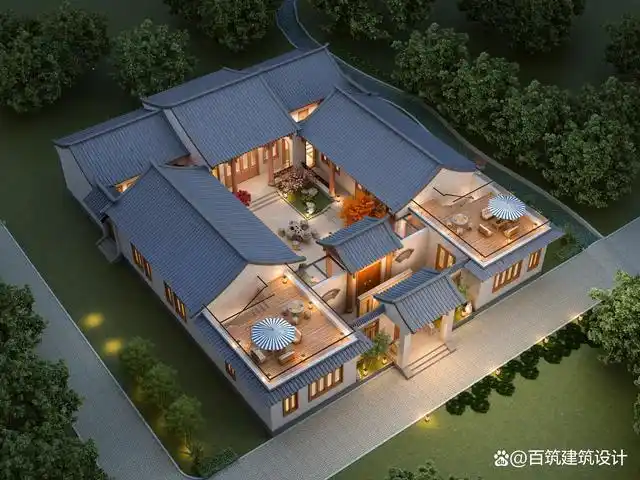 一般占地500平以上就可以考虑做中式院落了,而且合院也一直在自建房中