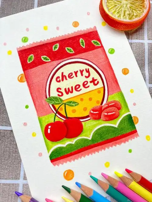 原创彩铅手绘甜甜的水果糖