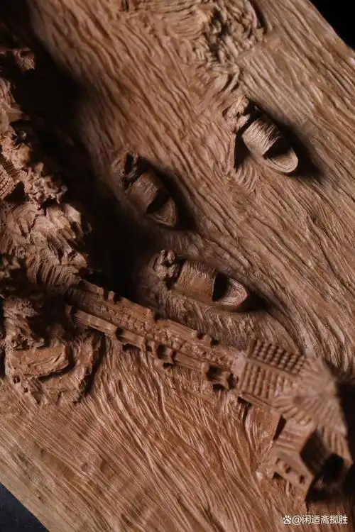 檀香木微雕作品,显微镜下的,千里江山图