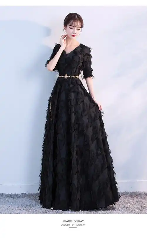 冬季新款晚礼服宴会长款女白色长袖韩版优雅主持礼服