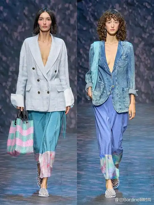 emporio armani 2023春夏系列,紫色,绿色和蓝色等的简约穿搭
