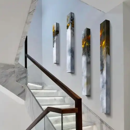 原创立体竖版玄关装饰画新中式现代简约抽象壁画过道楼梯别墅挂画