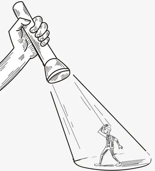 铅笔手绘插图举着手电筒