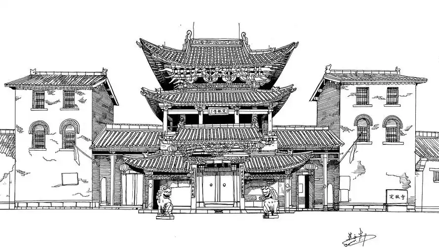 古建筑手绘