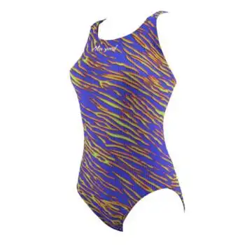 泳衣连体女 三角运动比赛显瘦修身印花游泳衣训练款休闲 蓝黄 xxxl