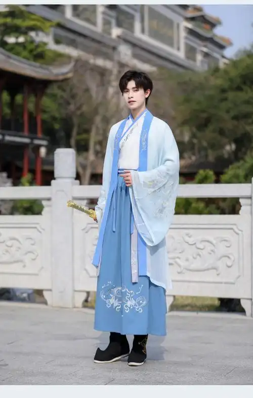 汉服男装大人 中国风大码男装书生长袖传统汉服男古装大袖道袍居士