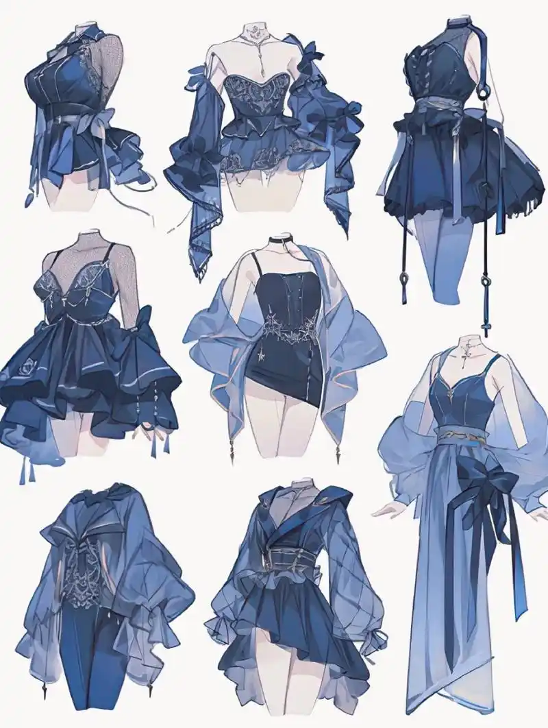 小裙子穿搭|服装效果图  展示了一系列的小裙子穿搭设计,每一种款式都